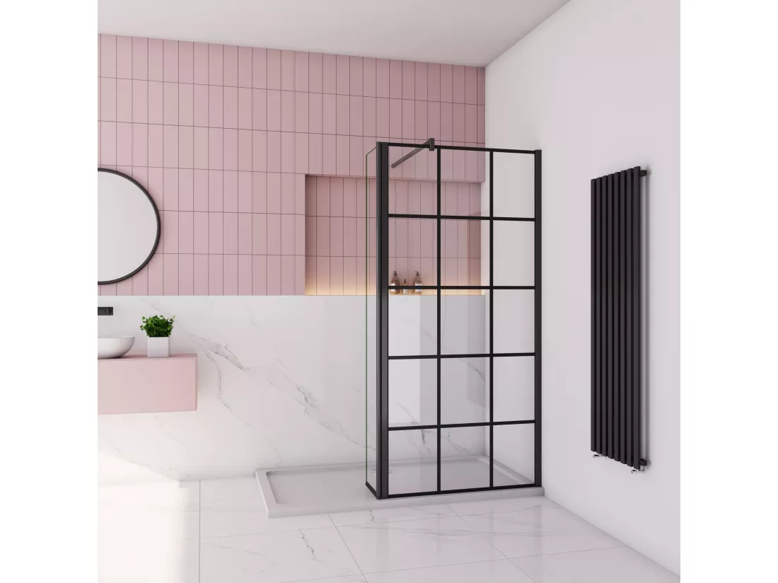 AICA paroi de douche industrielle 140x200cm avec un retour pivotant 30cm livré avec une barre de stabilisation 90cm