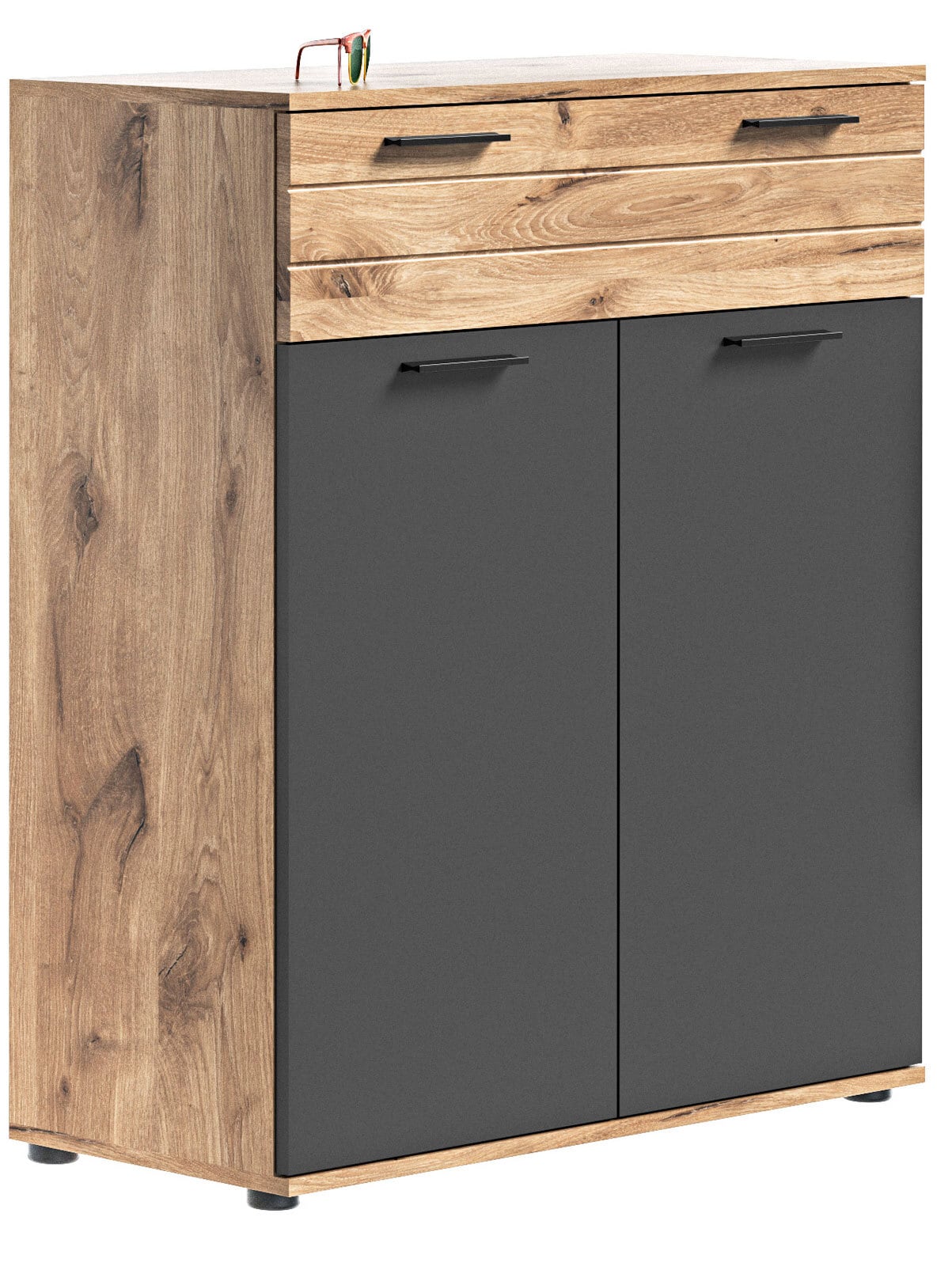 Schuhkommode Mason Basalt grau Nox Oak braun 90x104x37 cm