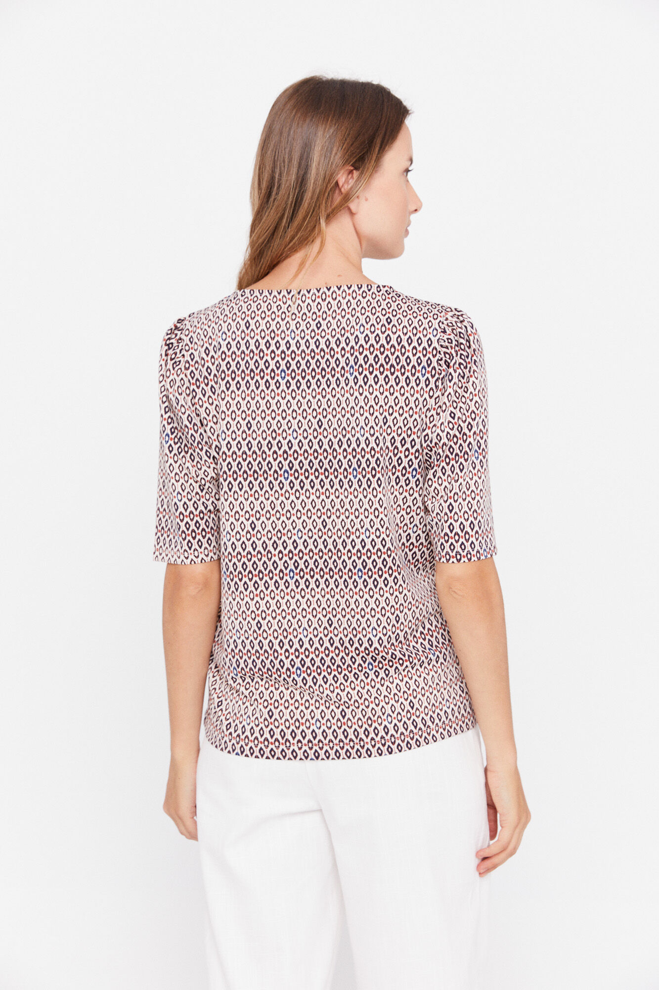 Blusa de tricô com mangas bufantes - Multicolorida