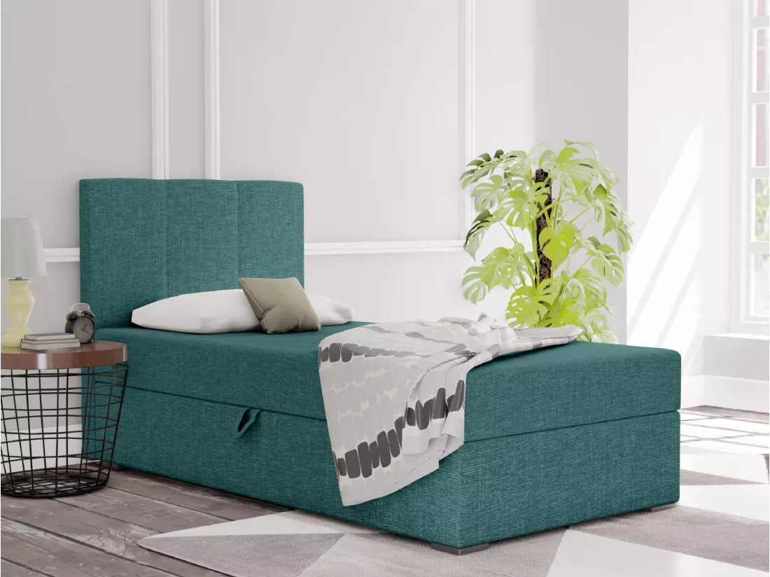 LIT BOXSPRING avec coffre de rangement Monaco Mini Basic côté gauche, 100x200 cm, Lux 30 (Bleu canard)