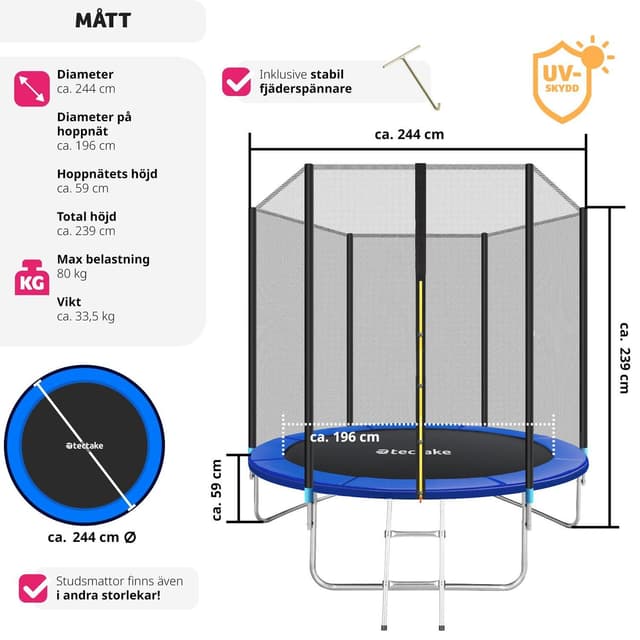 Trampolin med sikkerhedsnet