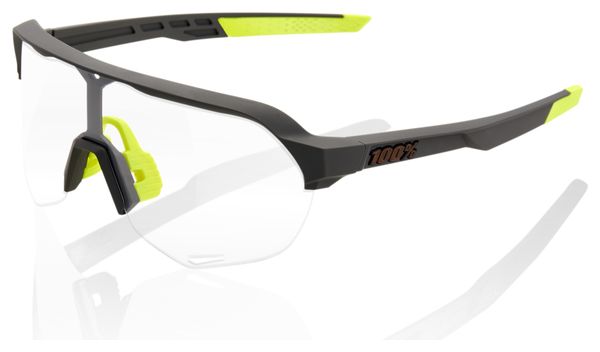 Lunettes 100% S2 Soft Tact Noir / Jaune / Verres Transparents Photochromiques