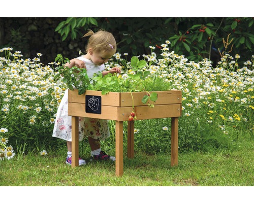 Kindertuinbak op palen met krijtbord, 40x50x45 cm, bruin