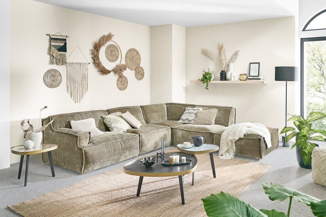 BOHOME Ecksofa mit Hocker LEEDS Cord Levis taupe