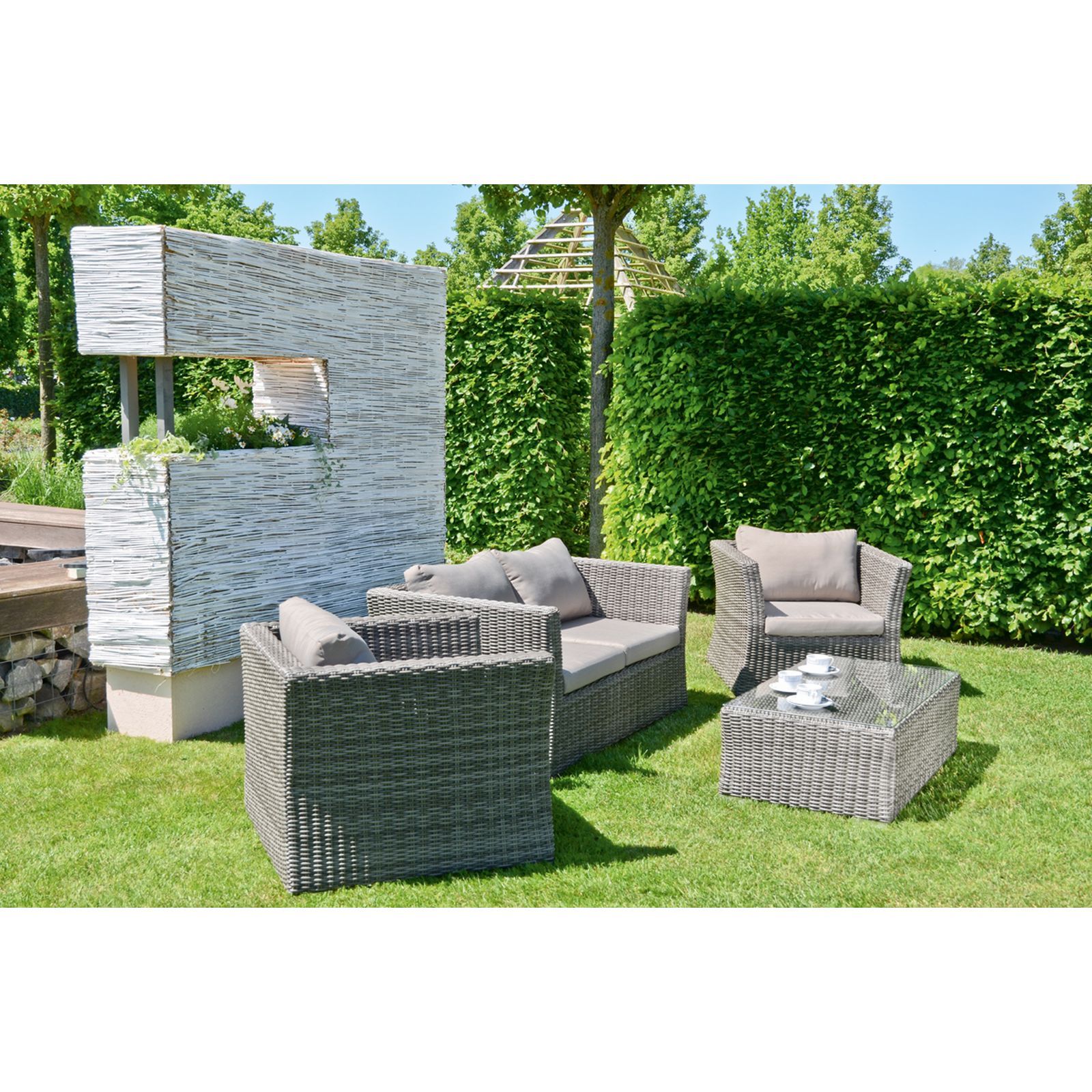 4-teilig Lounge-Set AVILA - grau - Polyrattan - mit Polster