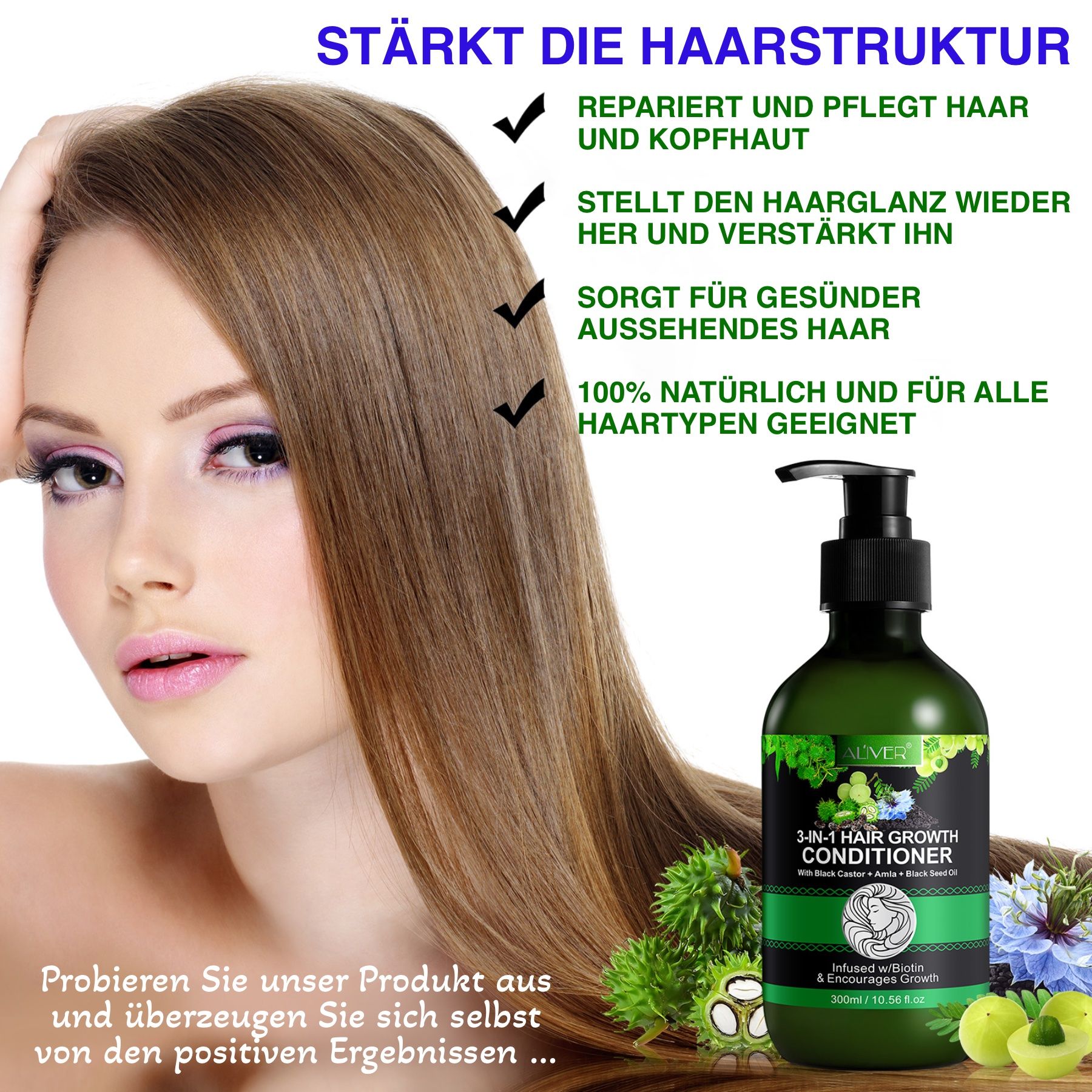 ALIVER 3-in-1 Rizinus Amla Schwarzkümmel Haarspülung