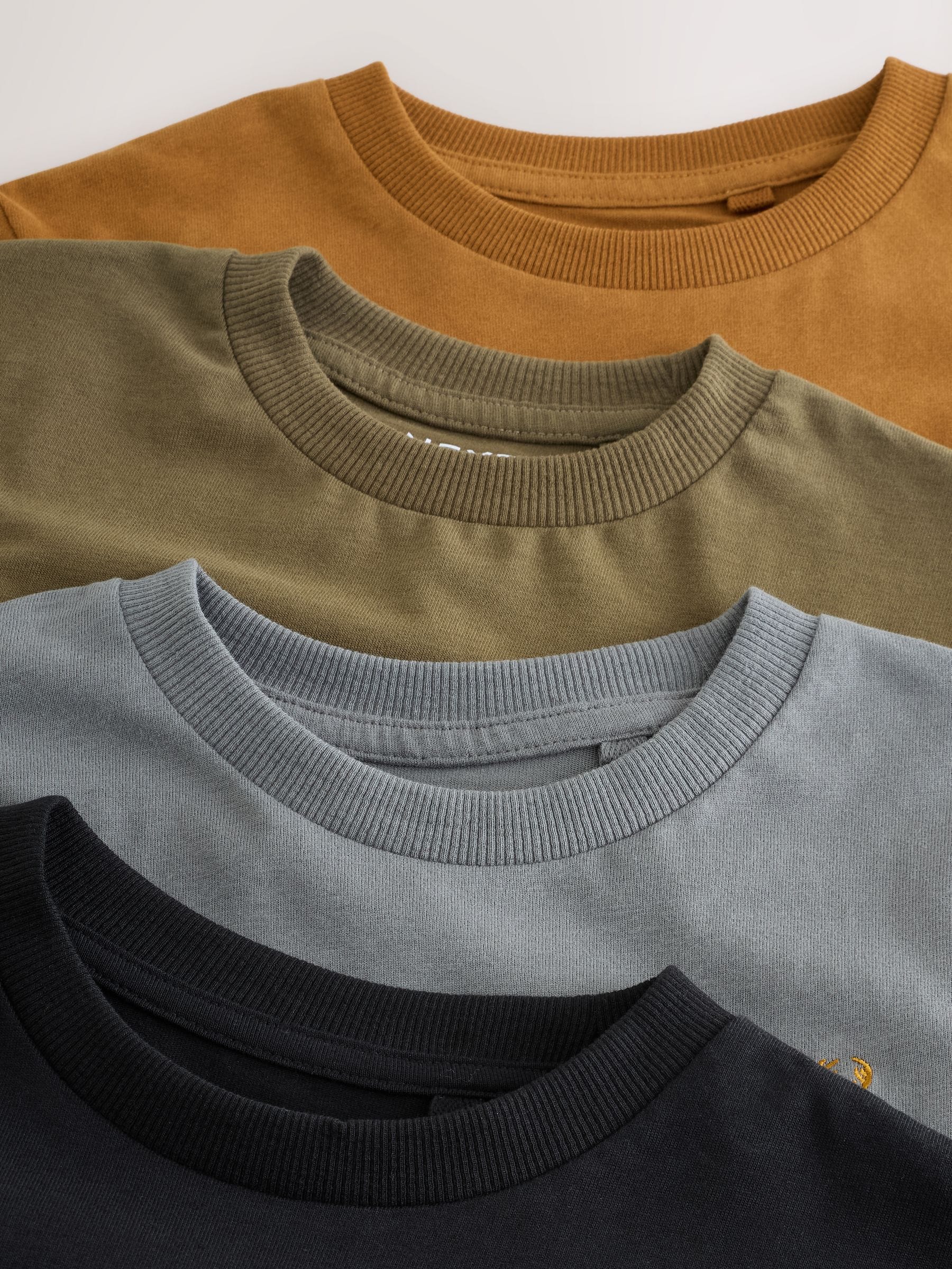 Grijs/zwart/kakigroen/lichtbruin - T-shirts met korte mouwen en geborduurd rendier, verpakking van 4 (3-16jr)