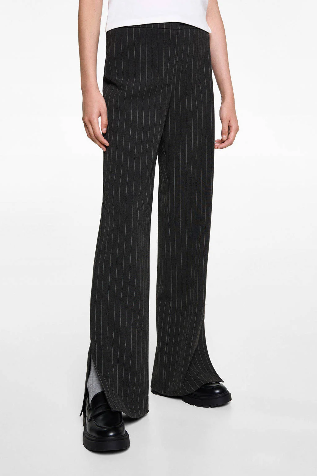 MANGO TEEN wide leg broek met krijtstreep donkergrijs