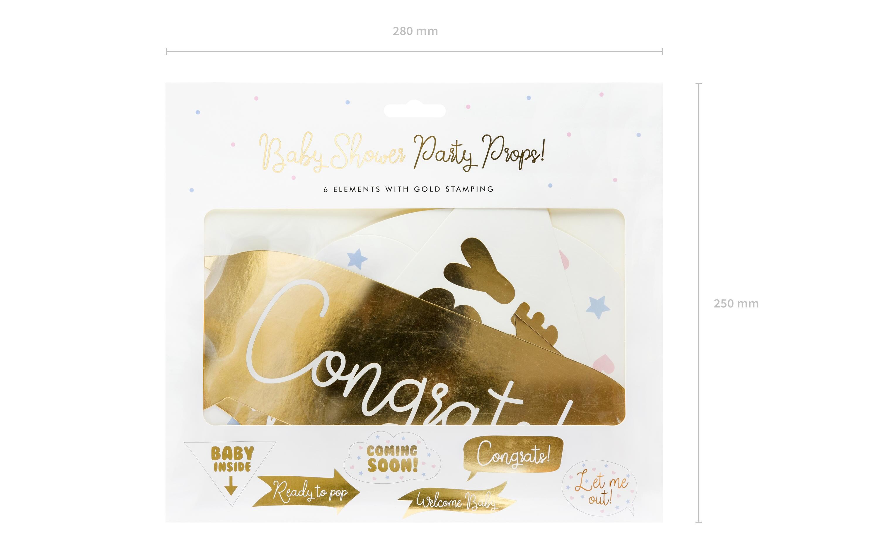 Partyaccessoire Baby Shower 6-teilig, GoldFotorequisiten für witzige Bilder