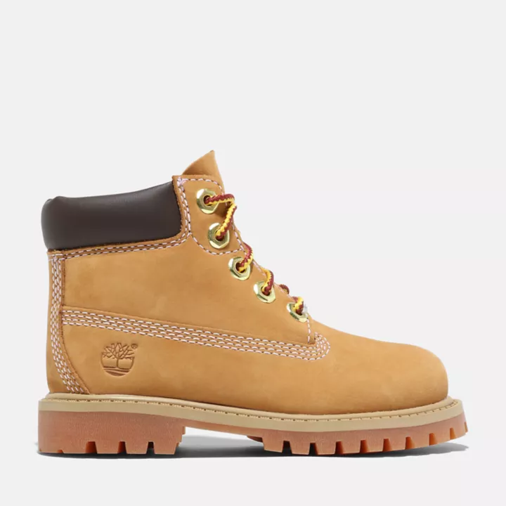 Bota Timberland Premium de 6 polegadas impermeável para crianças pequenas na cor amarela