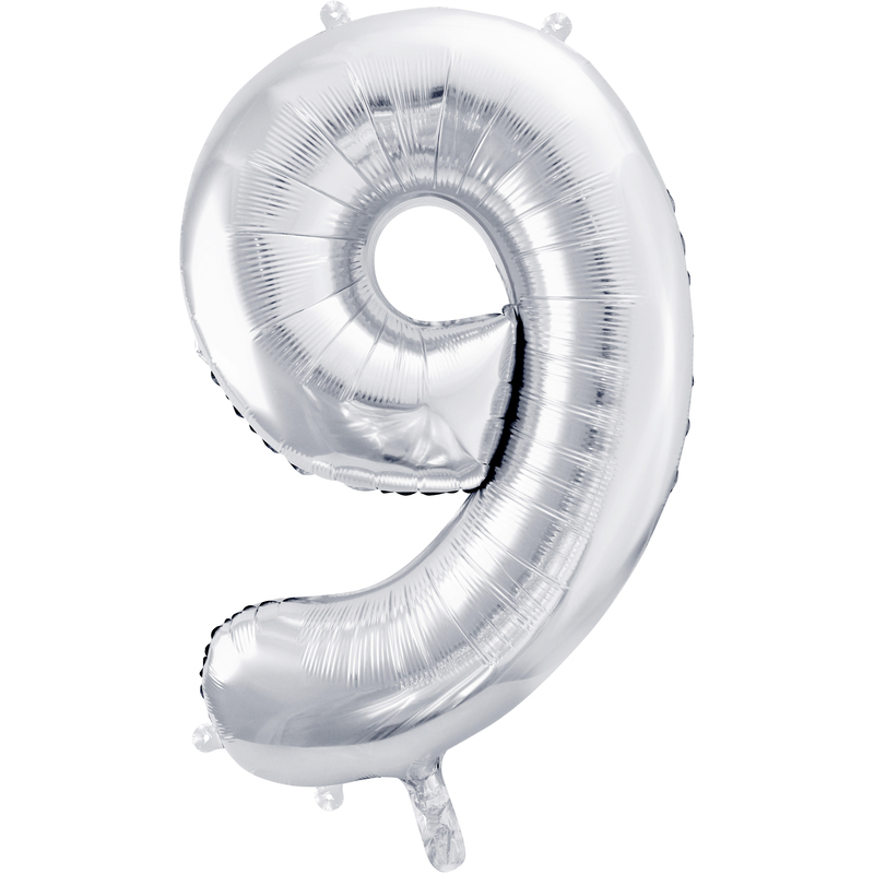 Partydeco Folienballon Zahl 9, silber