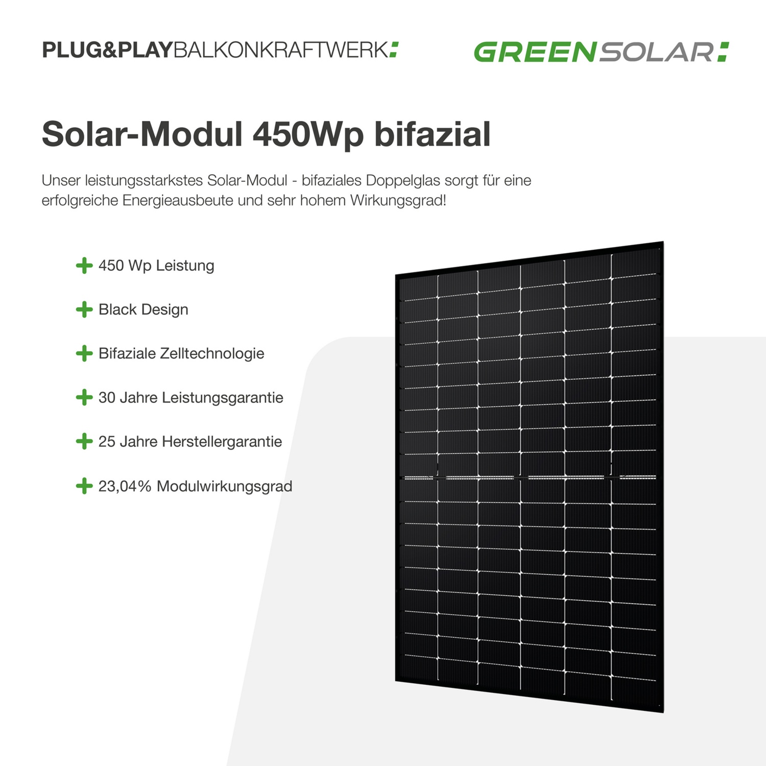 GREEN SOLAR Balkonkraftwerk 900/800 W mit Bodenbefestigung