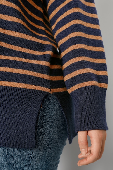 Pullover, oversized, Ringel, Polokragen, Langarm