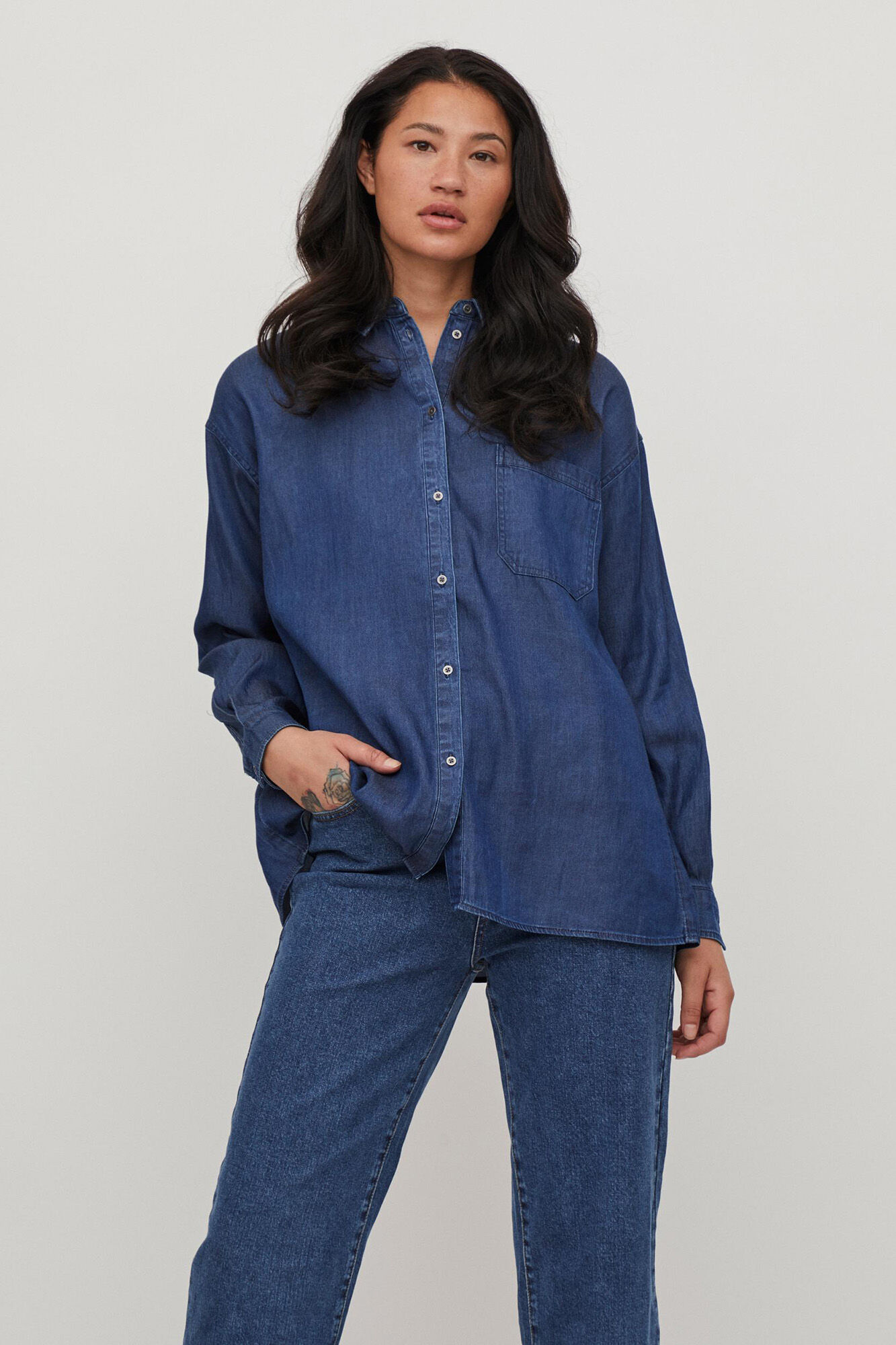 Camisa com efeito jeans - Azul escuro