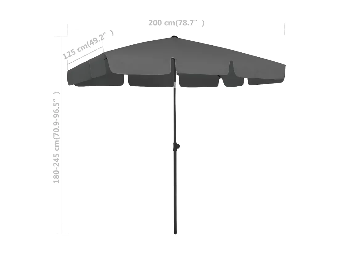 Parasol de plage anthracite 200x125 cm
