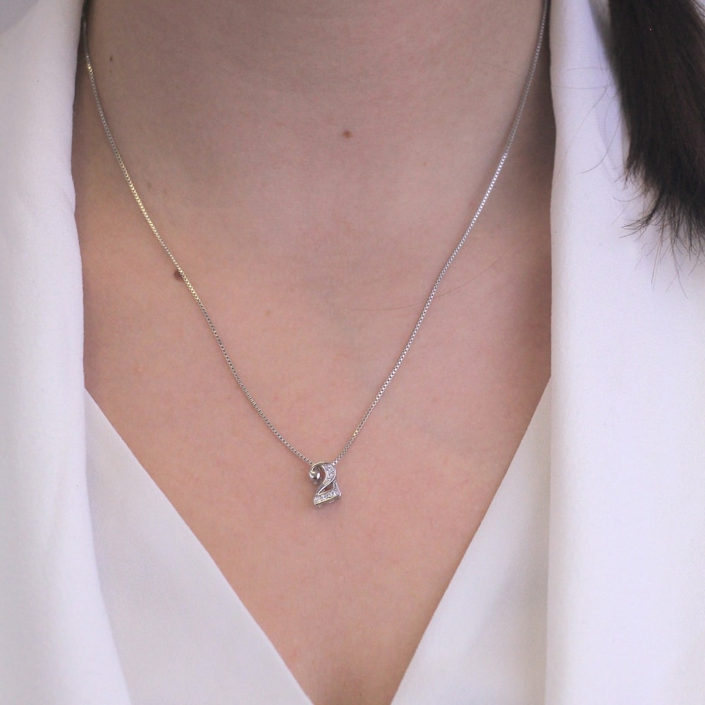 Collier Number 2 - Cristal blanc - Laiton plaqué rhodium - Argenté