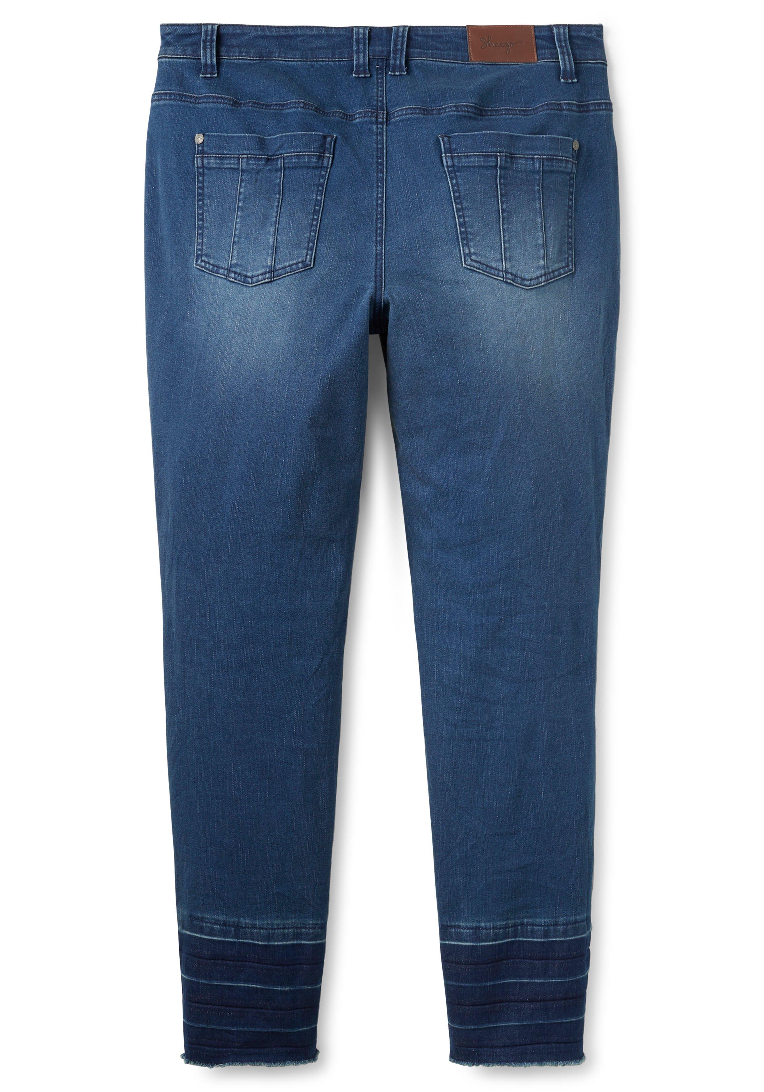 Schmale Jeans mit Kontrastsaum und Crinkle-Effekt