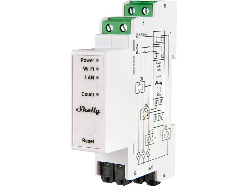 Shelly Shelly Pro 3EM Dreiphasen-Energiezähler LAN und WLAN Leistungsmessgerät mit Shelly Pro AddOn Schnittstelle