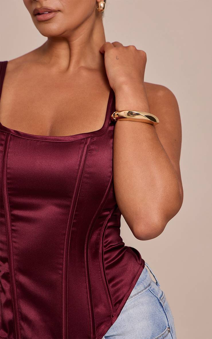 Rouge Bordeaux Top Corset Long À Encolure Carrée En Satin Shape