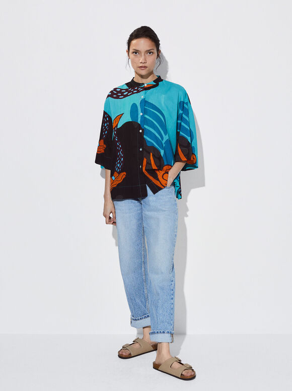 Camisa de algodão estampada - Multicor