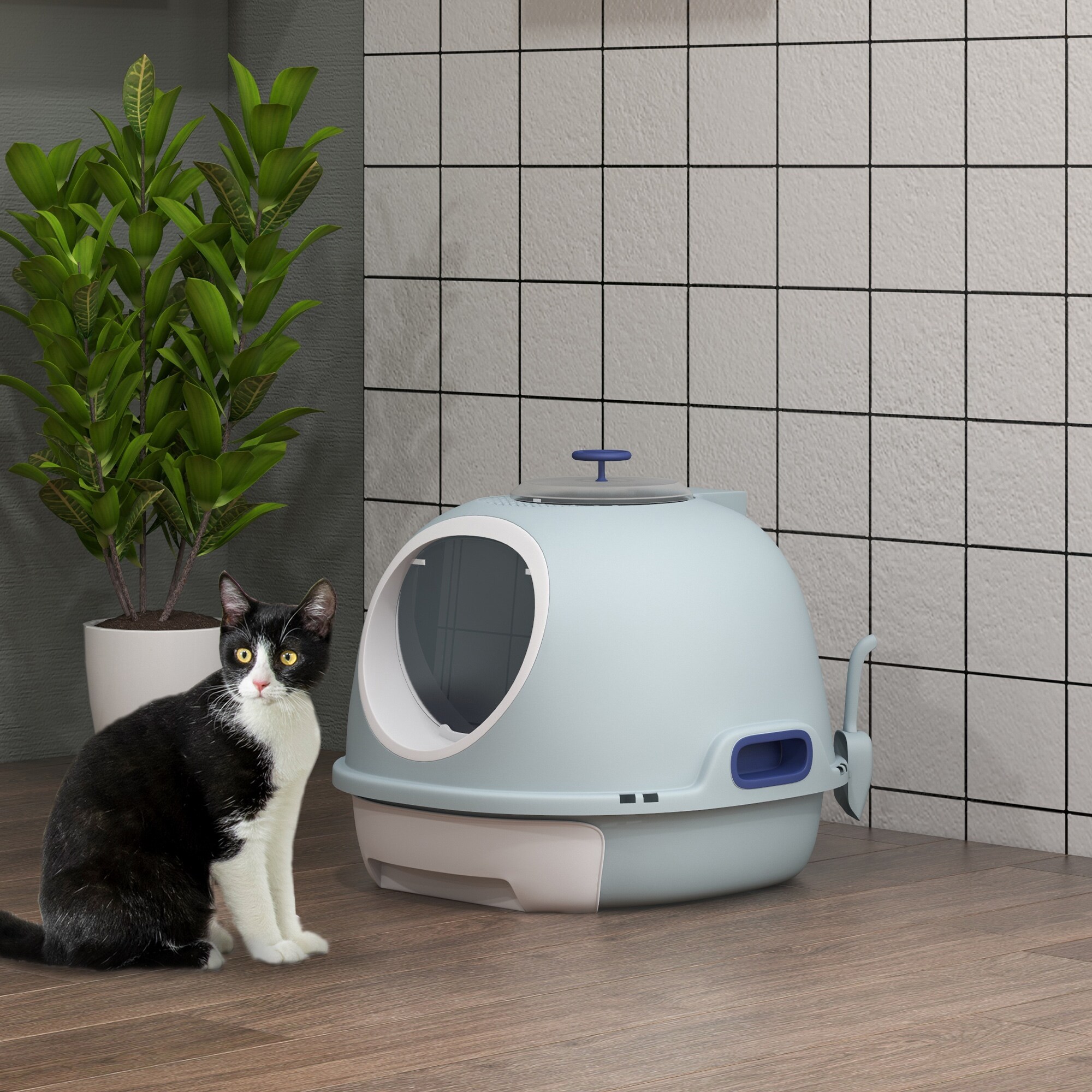 PawHut Katzentoilette mit Katzenklappe 47 x 55 x 44 cm (BxTxH)