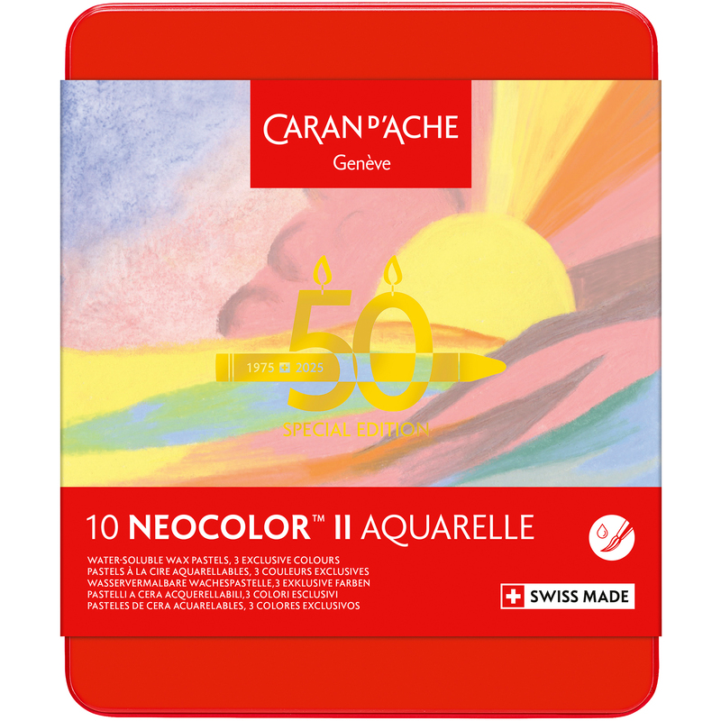Caran d'Ache Wachsmalstifte Neocolor II Aquarelle Pastell, 10 Stück - 50 Jahre, assortiert