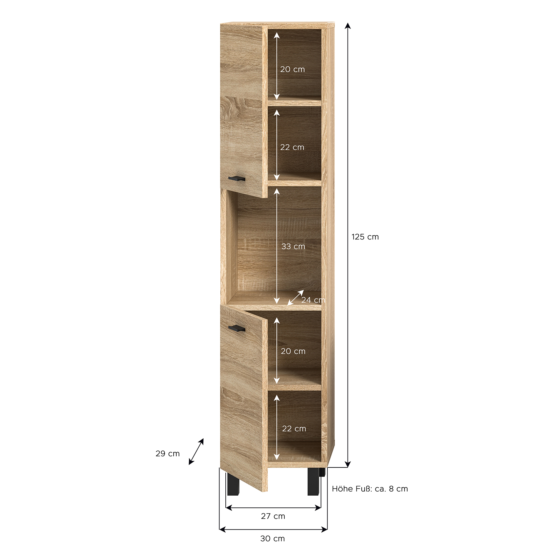 Badschrank BOSTON - Sonoma Eiche - 30 cm