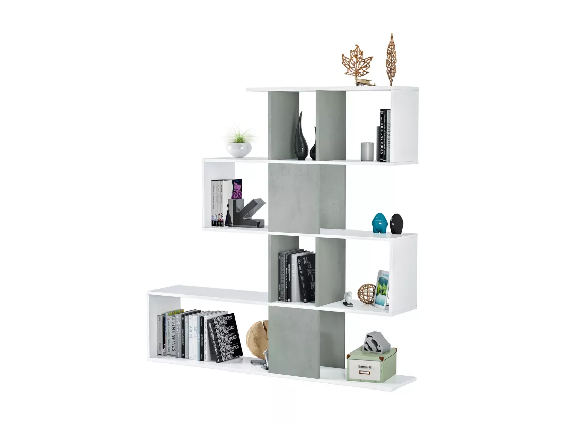 Etagère polyvalente en panneau de particules mélaminé coloris blanc artik/gris béton - Hauteur 145 x Longueur 145 cm x Profondeur 28 cm