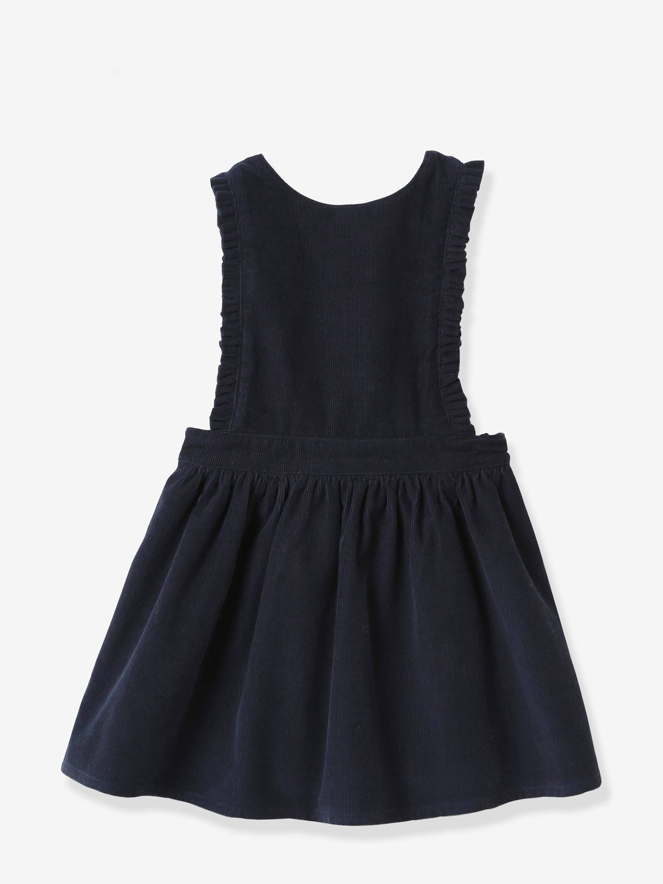 Vestido avental azul marinho de veludo CYRILLUS para bebê