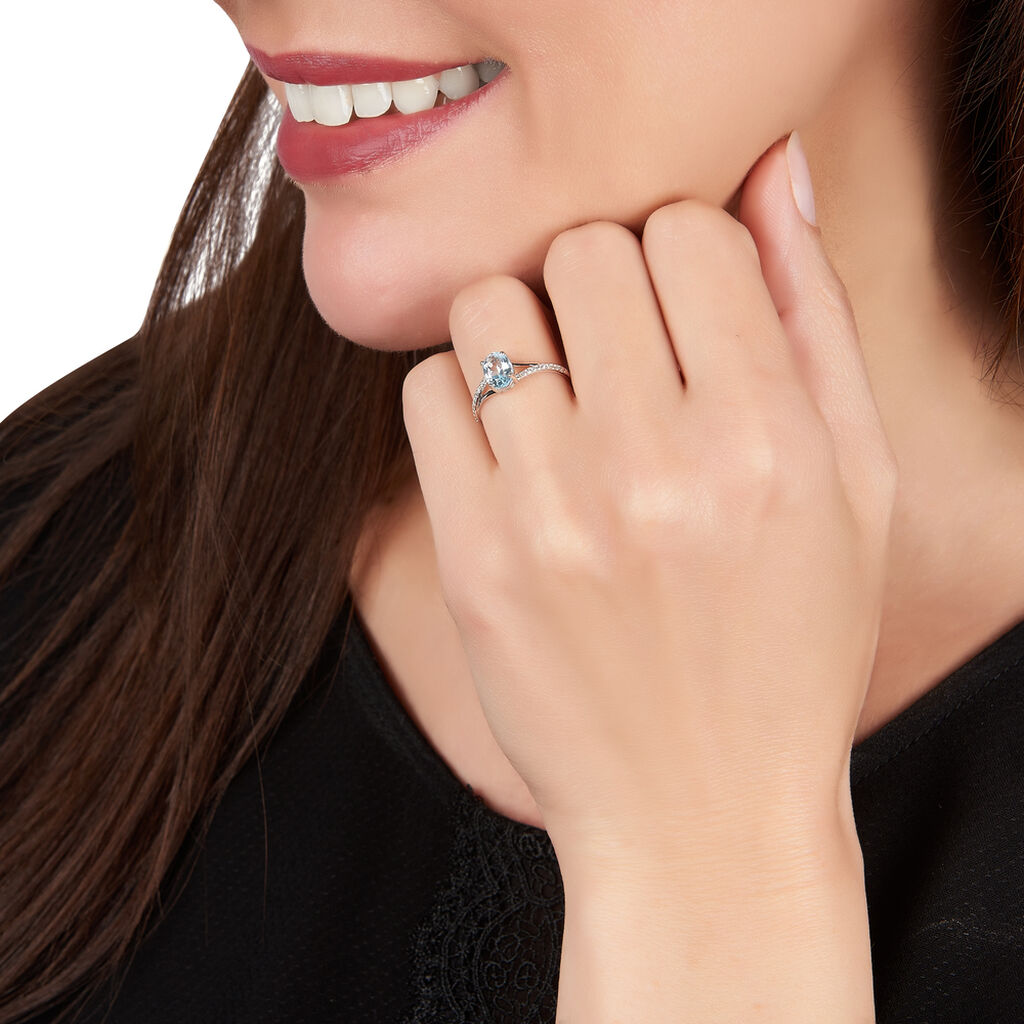 Bague Melyahae Or Blanc Topaze Et Diamant