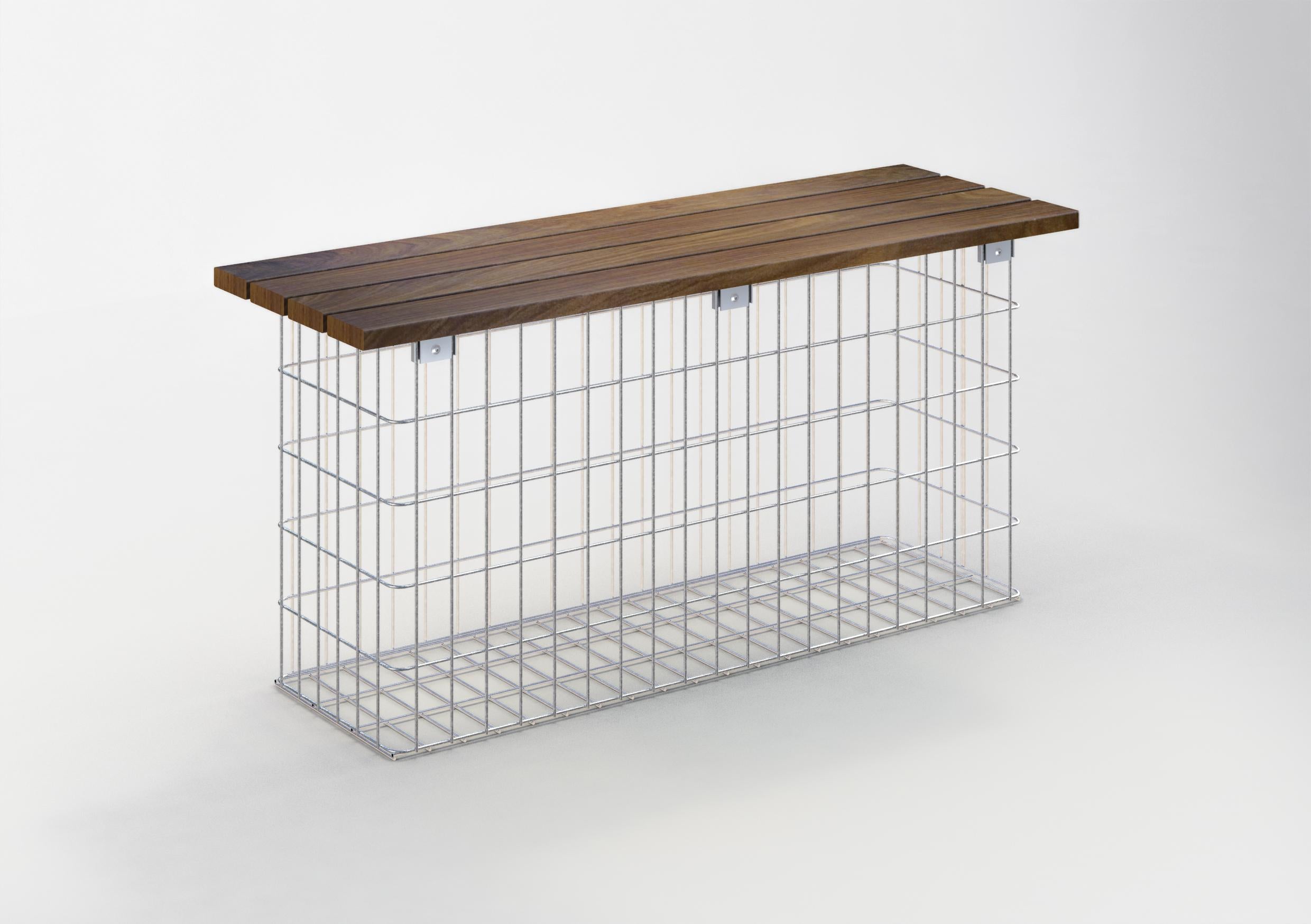 Gabiona Gartenbank 102 x 50 x 42 cm CUMARU MW 5 x 10 cm, feuerverzinkt