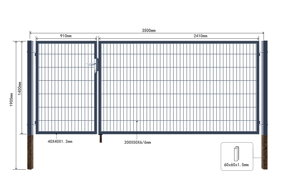 Home Deluxe - Dubbele tuinpoort ADITUS - Antraciet, 140 x 350 cm - incl. handgreep, slot, sleutels en grondgrendel | Tuinpoort, opritpoort, binnenplaatspoort