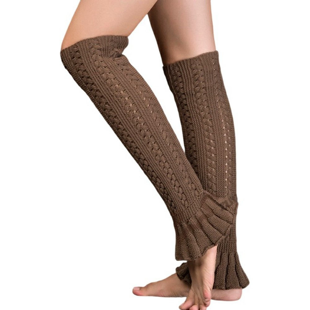 (1 Paar) 43cm Damen Beinstulpen Stiefel Accessoire Strick Beinwärmer (One Size) - Braun