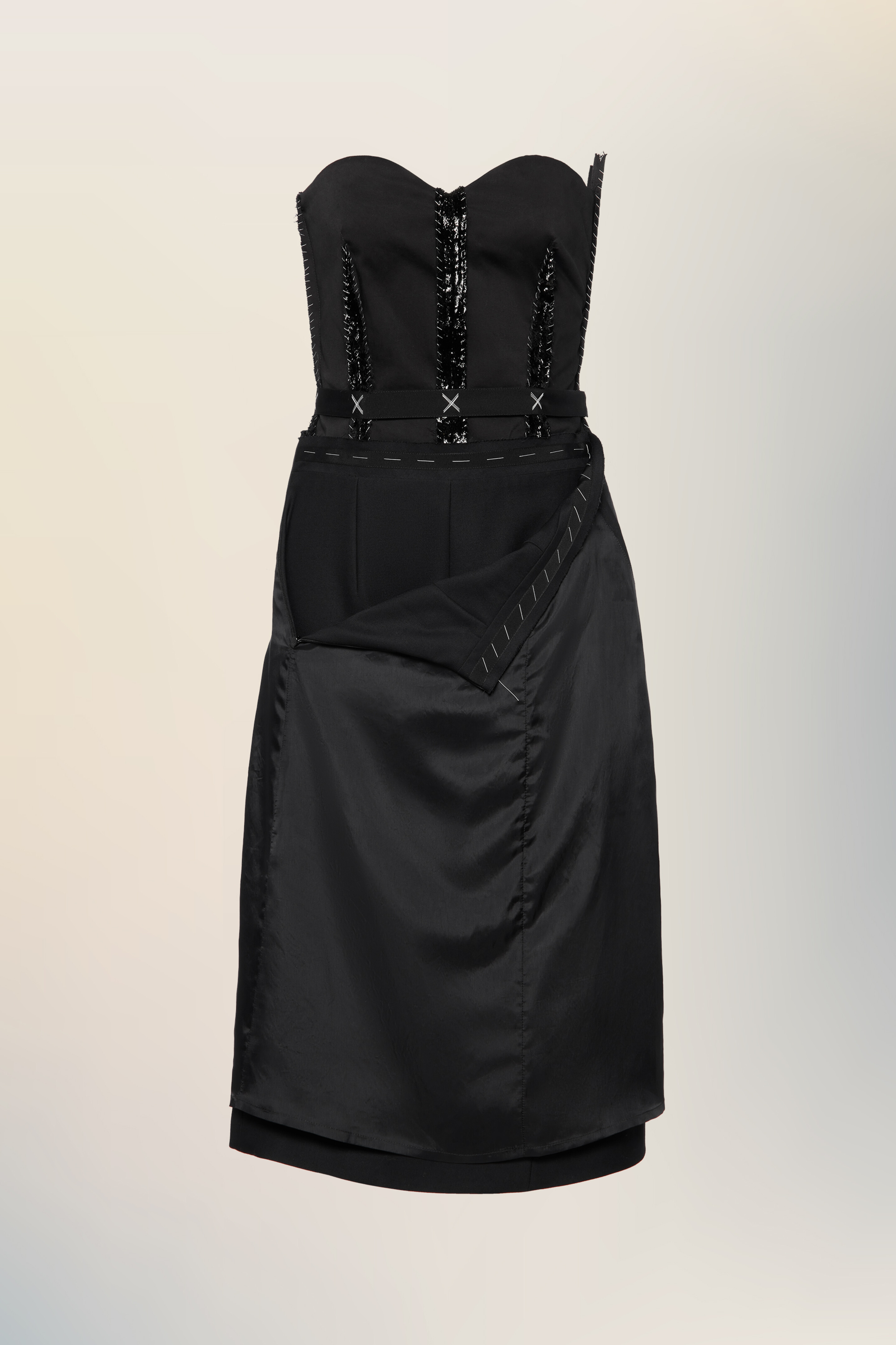 Robe bustier midi noire en laine - femme