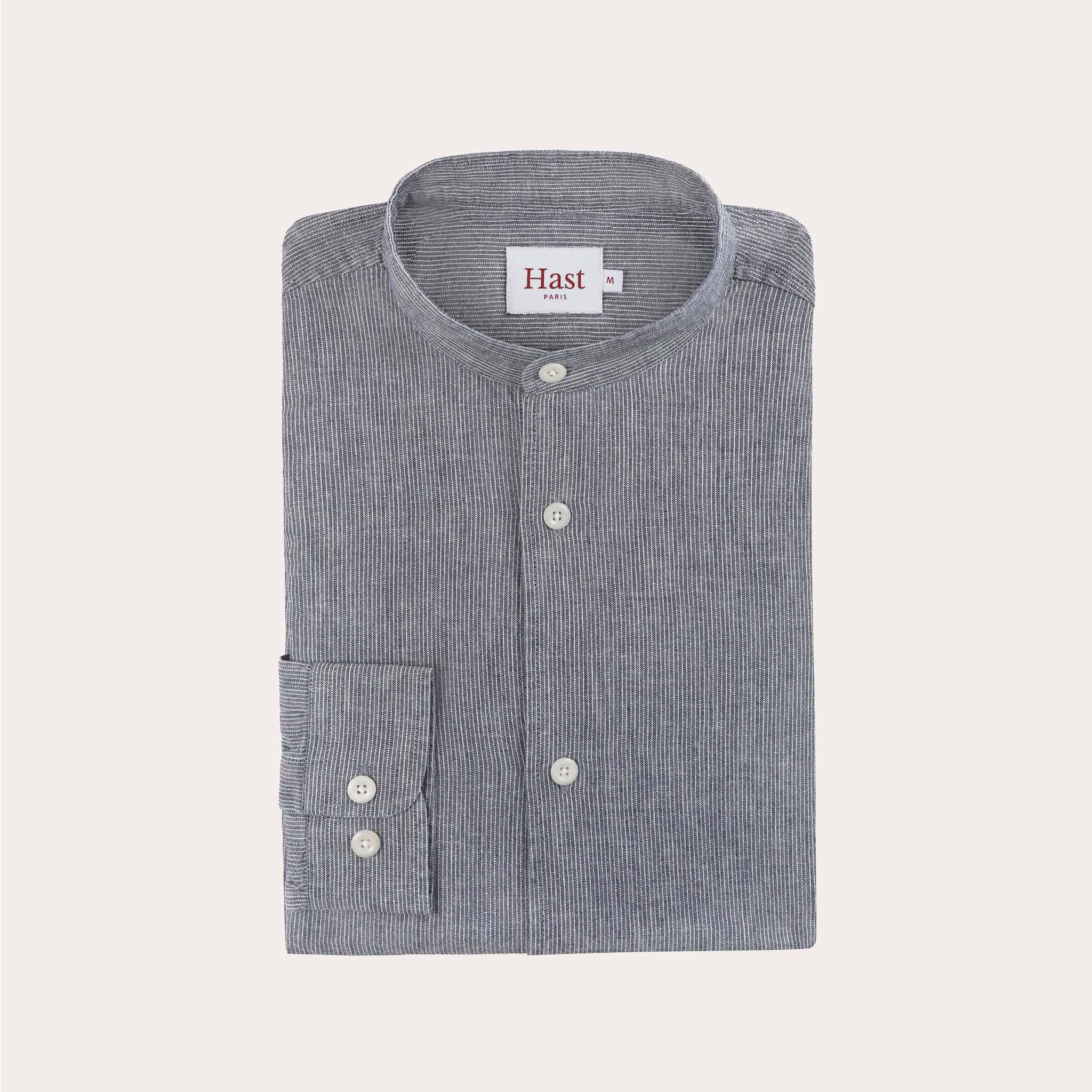 Cotton and linen shirt with fine blue stripes