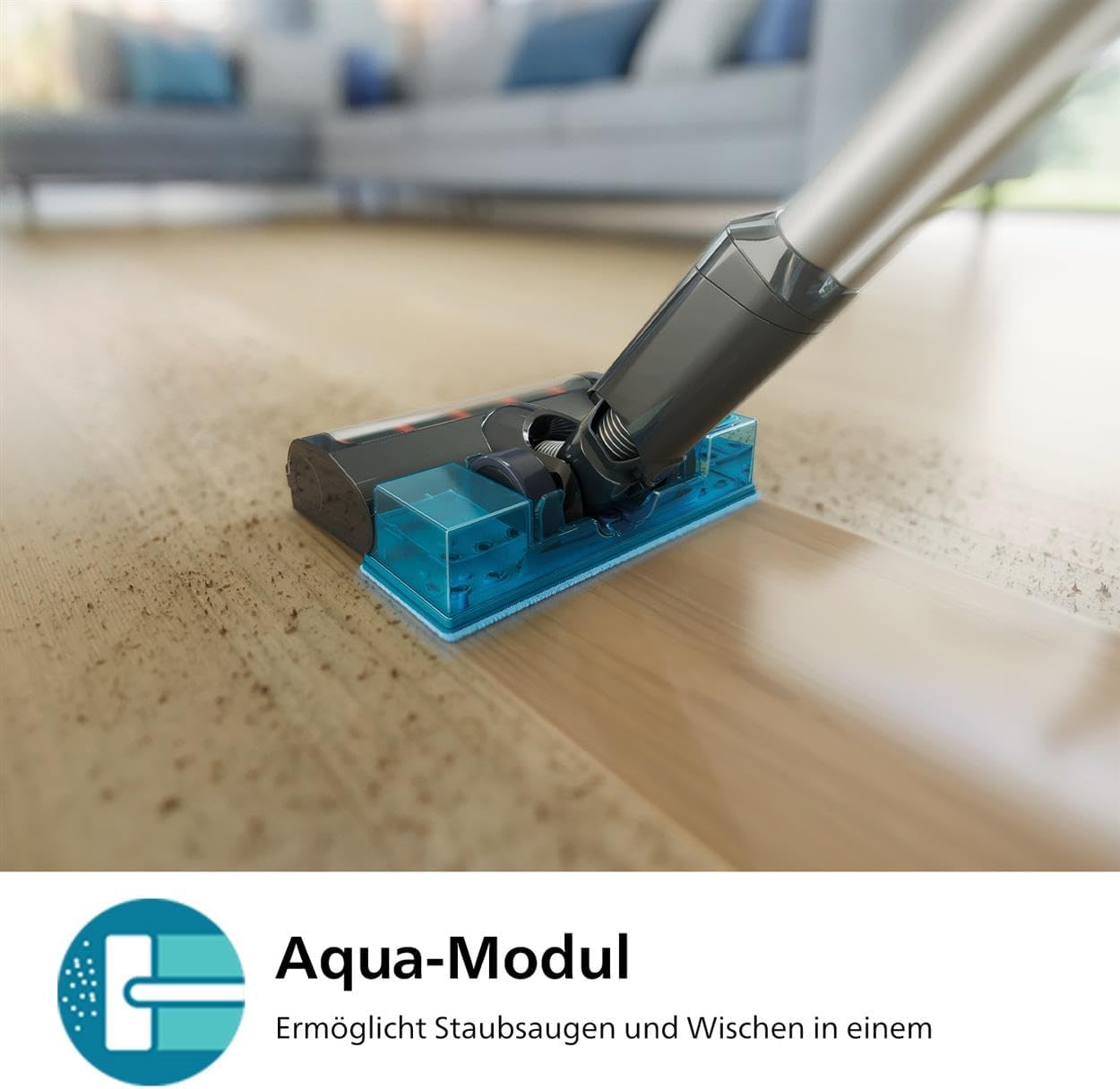 Philips Kabelloser Akku-Staubsauger 3000 Serie Aqua, Staubsaugen und Wischen, Integrierter Handstaubsauger, Leicht 1,5kg, Präzise LED-Düse, 60 Min Laufzeit, Abnehmbarer Akku, PowerCyclone8 (XC3132/01)