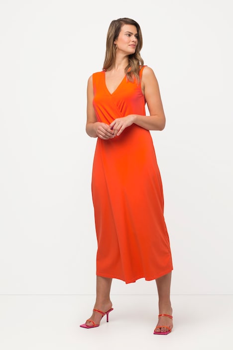 Midikleid, Drapierung, V-Ausschnitt, ärmellos