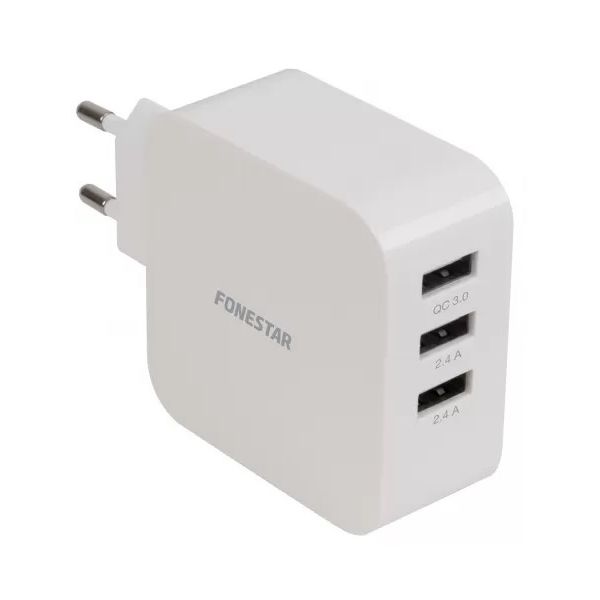 Fonestar Carregador usb Qc 3.0   2x usb 5V / 2,4A White - USBPOWER-3FAST