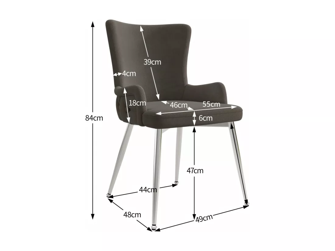 Lot de 6 chaises en velours, avec 4 pieds métallique, charge max 120kg, 55x48x84cm, Gris