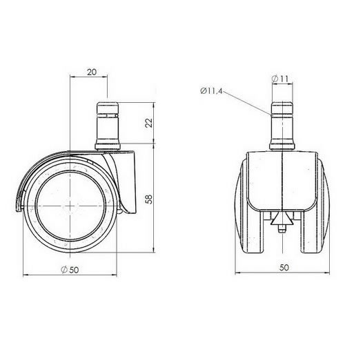 Stuhlrollen 5x ROLO LUX 11mm/50mm Metall, Kunststoff hjh OFFICE