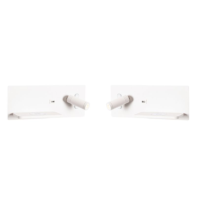 Set van 2 wandlampen wit incl. LED met USB en inductielader - Riza