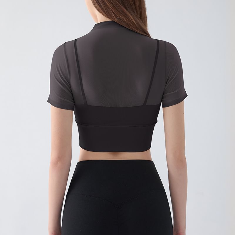 Sishan - Mesh sporttop met korte mouwen en effen stof