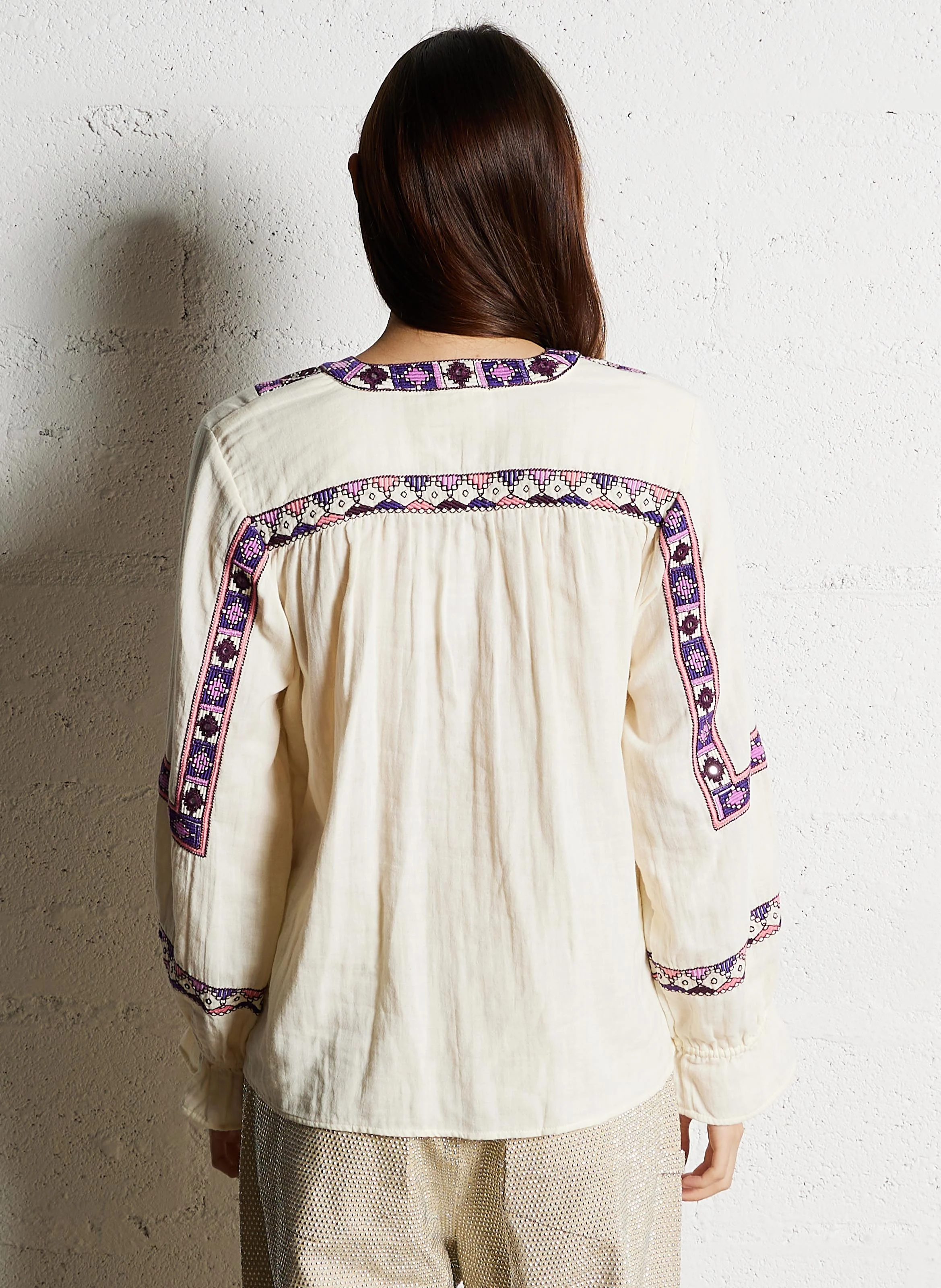 REVA - Blouse col tunisien ample brodée | Beige
