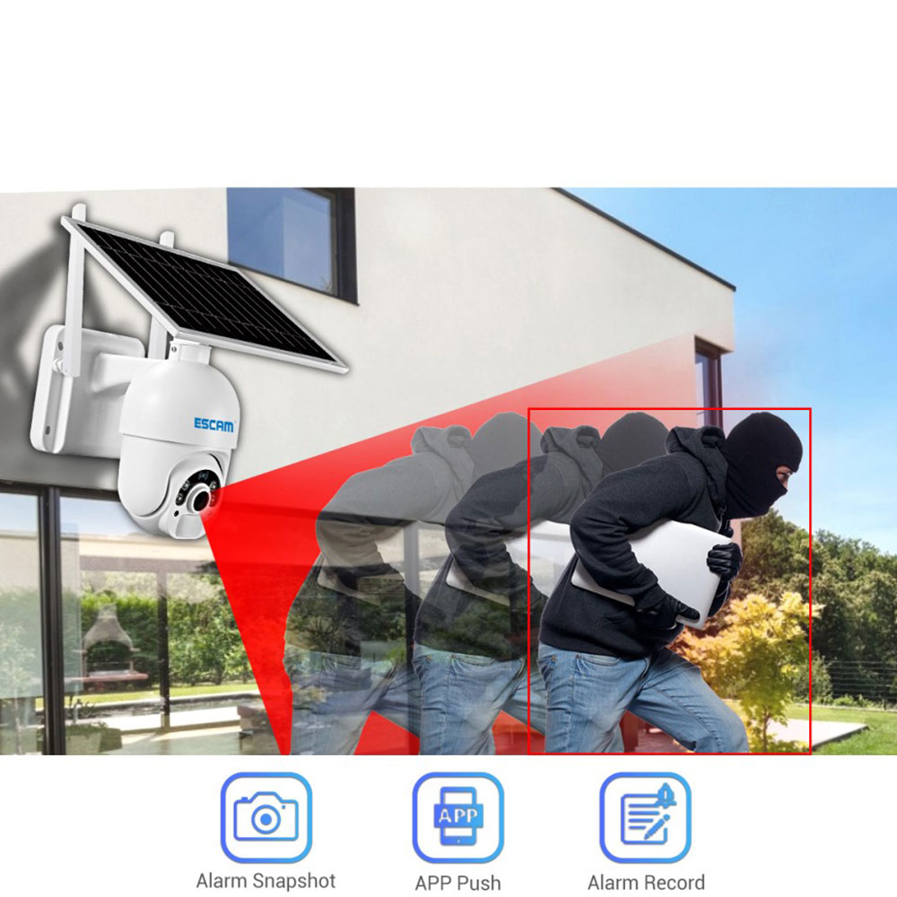 WiFi Solar IP Kamera Full HD 1080p mit 2-Wege-Audio / Infrarot LED's Nachtsichtfunktion / Micro SD / Wandhalterung iOS/Android (IP66) - Weiss