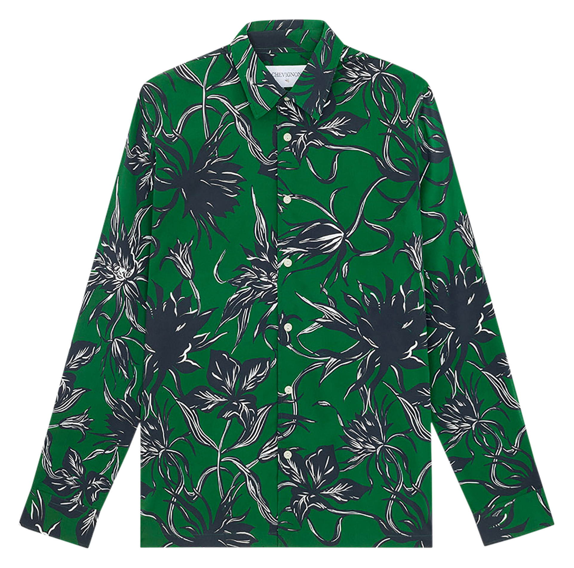 FLOWERS - Chemise col classique à imprimé floral en coton mélangé | Vert