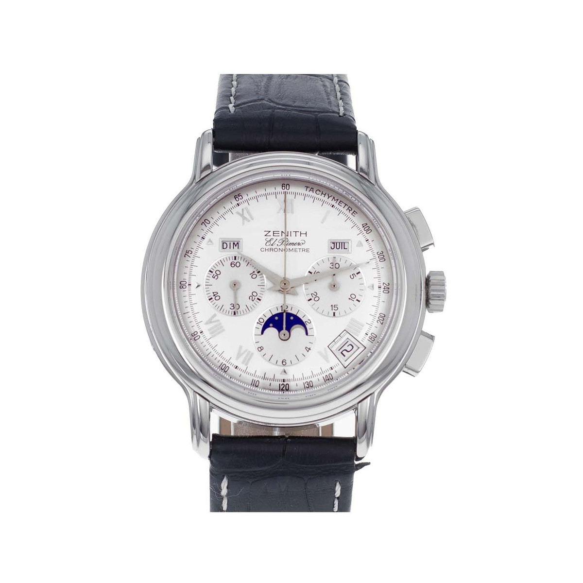 Montre d'occasion Zenith El Primero homme chronographe automatique acier cuir