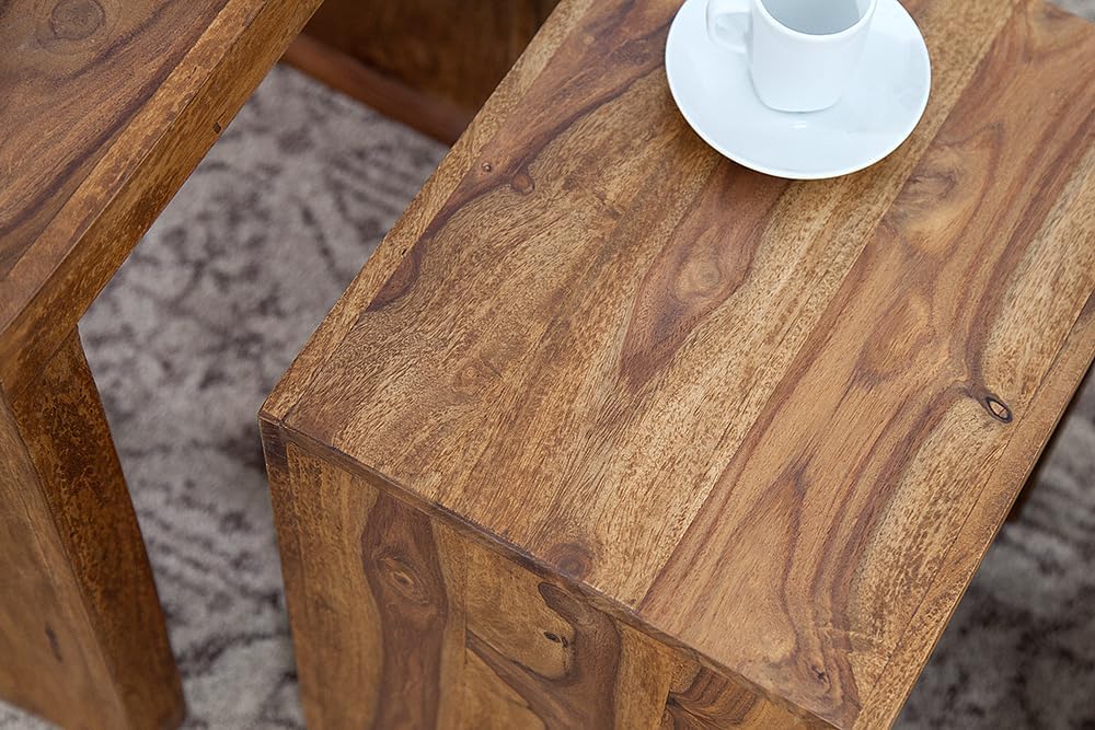 invicta INTERIOR Massives 3er-Set Beistelltische MAKASSAR Sheesham Stone Finish Couchtische Massivholz Holztische Tische Satztische Wohnzimmertische
