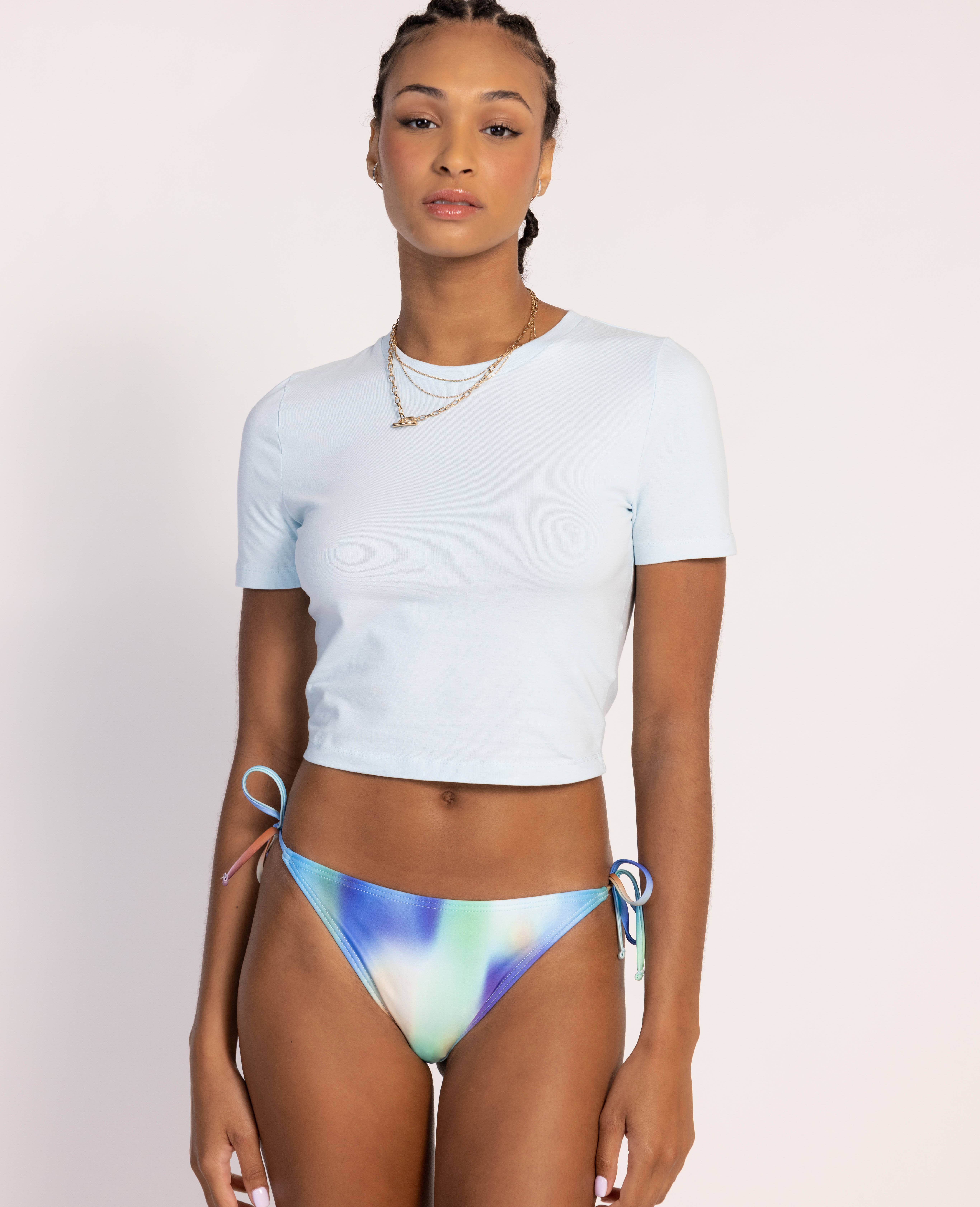 Bas de maillot tanga avec nouettes - Bleu