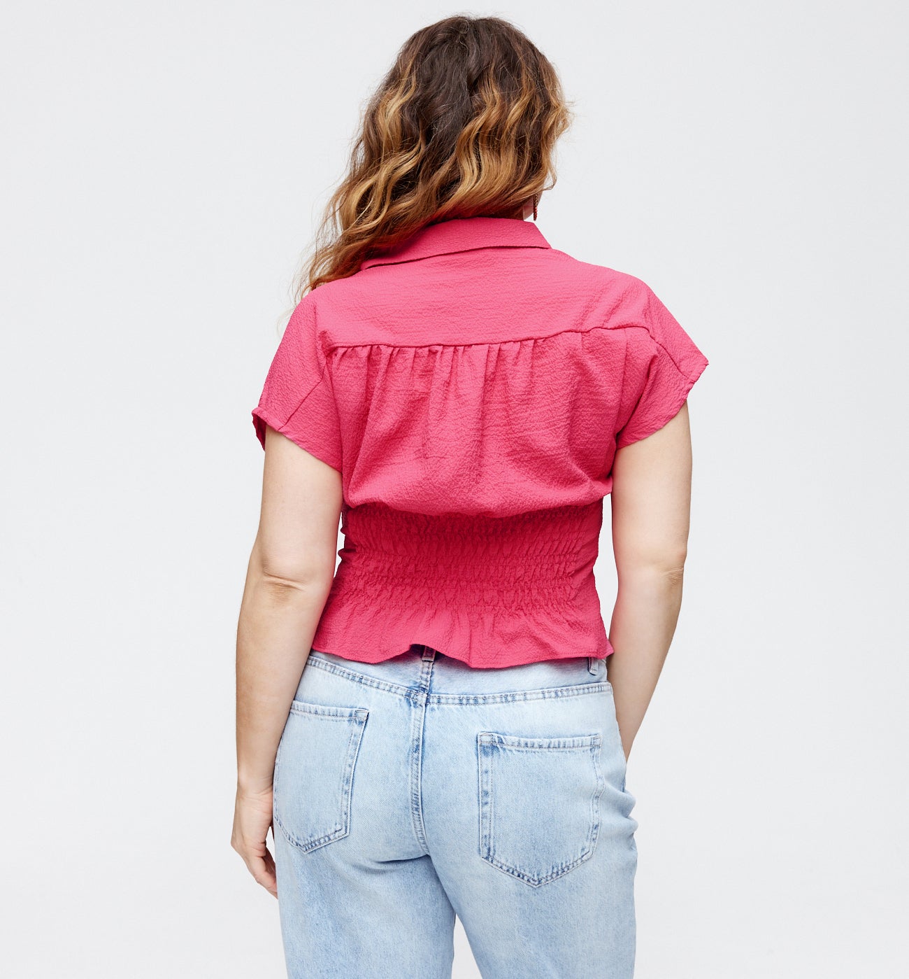 Chemise crêpée smockée Femme - Rose