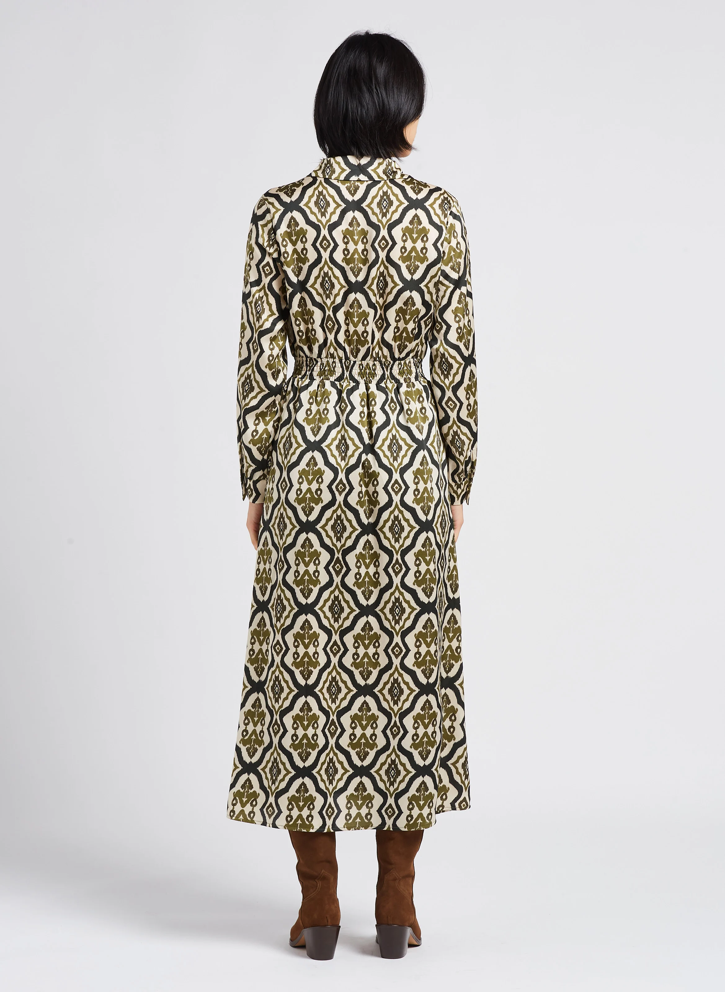 ENSO - Robe longue col classique imprimé graphique| Vert